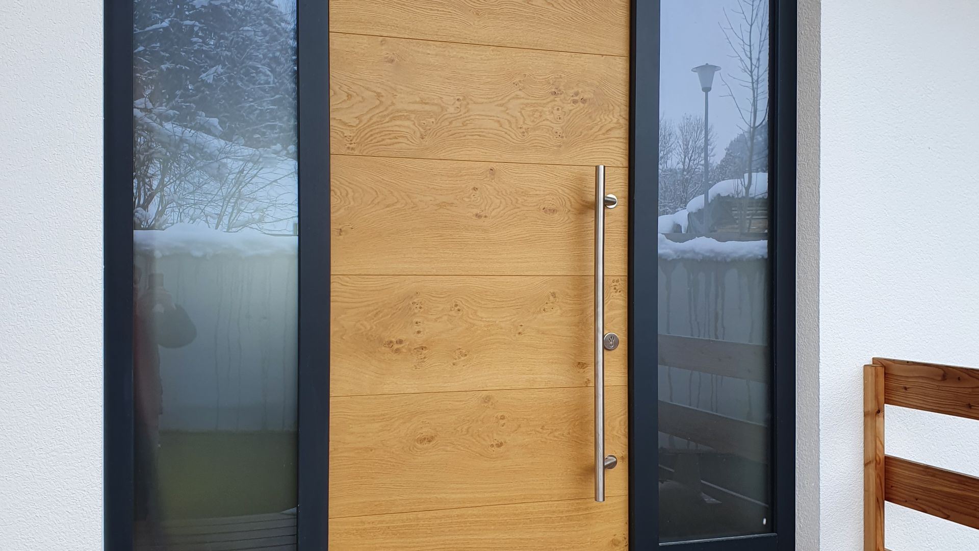 Haustüre Eiche mit Glaselementen an den Seiten